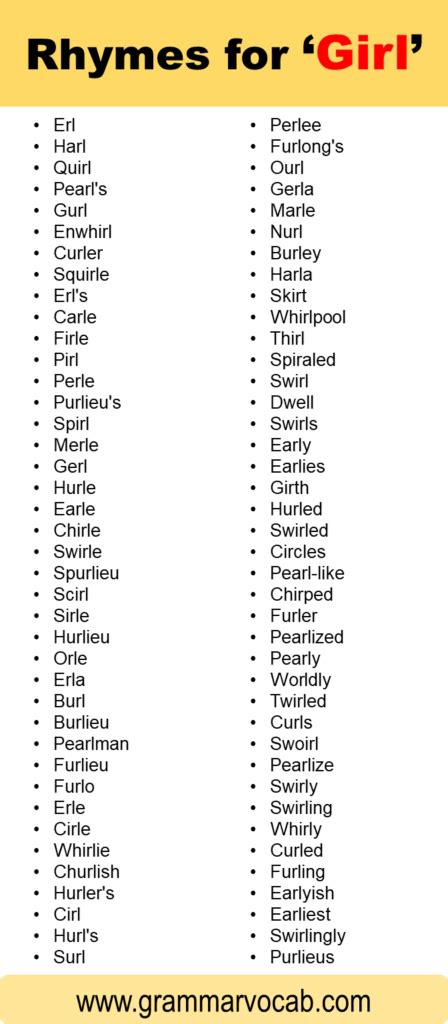 Words That Rhyme With Girl - GrammarVocab