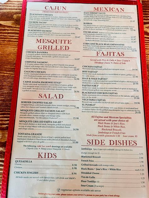 Menu at Jose Tejas restaurant, Fairfield, 647 US-46