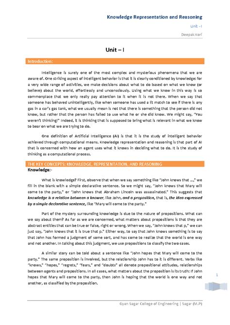 KRR Unit 1 - KRR - Unit - I Deepak Kori 1 Unit – I Introduction ...