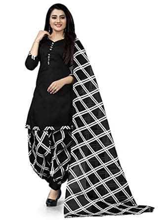 Rajnandini Women's Black Cotton Printed Salwar Suit Material (Free Size ...