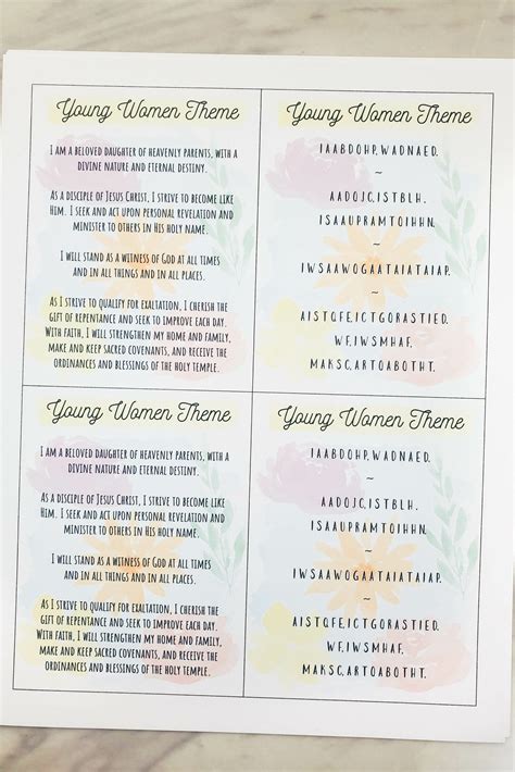 Young Women Theme Printable Poster - Primary Singing