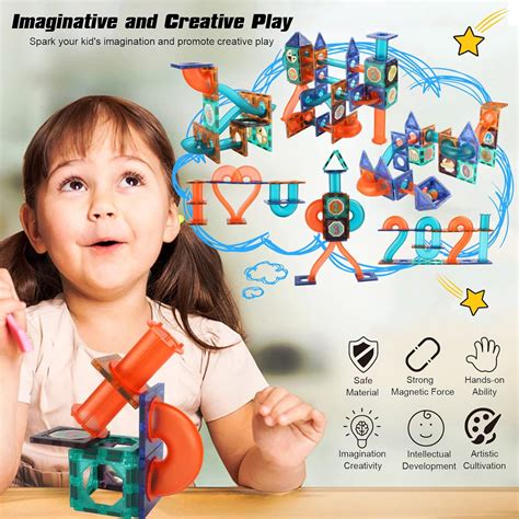 Buy Magnetic Tiles Marble Run for Kids, 98PCS Clear 3D Building Blocks ...