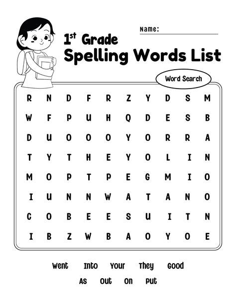 1St Grade Word Search Printable