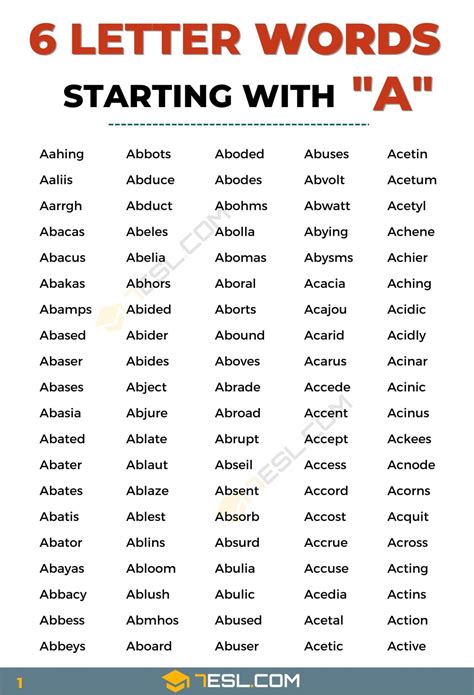 6 Letter Words Starting with A (1200+ Words in English) • 7ESL