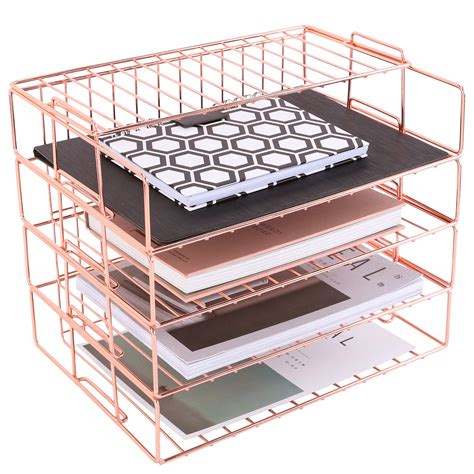 Nugorise Stackable Letter Tray, 4 Tier Paper Organizer Tray, Wire Desk ...