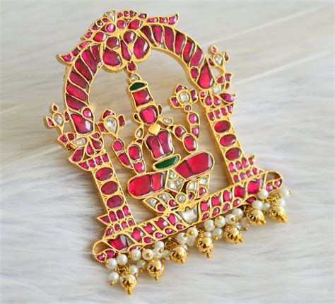 Gold tone pink-green-white kundan jadau mahalakshmi pendant dj-43914 ...