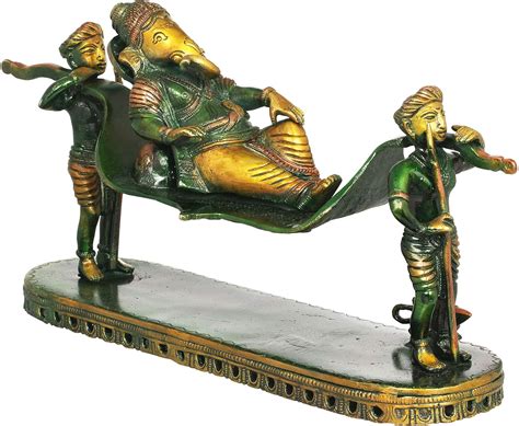 Exotic India Lord Ganesha on Palki - Brass Statue - Color Amazing Henna ...