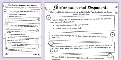 Graad 7 Wiskunde:Storiesomme Met Eksponente (teacher made)