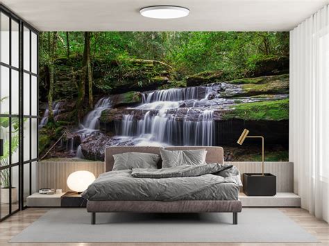 Customize Beautiful Waterfall Scene In Forest Wallpaper – Myindianthings