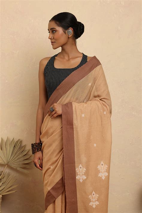 Handloom Beige Pure Cotton Jamdani Saree