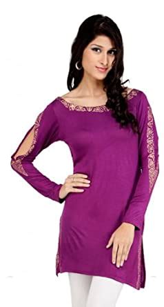 Buy Ira Soleil Women's Viscose Slit Boat Neck Kurti with Gold Print ...