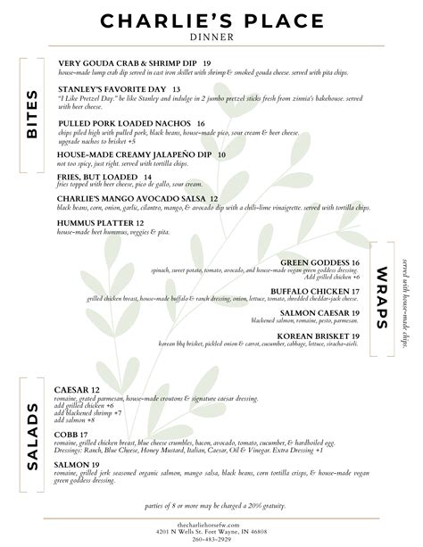Charlie’s Place Food Menu - The Charlie Horse Family