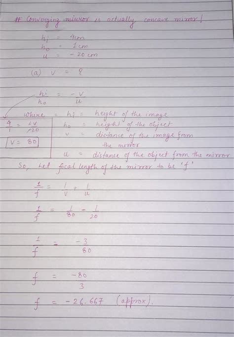 a converging mirror forms a real image of height 4cm of an object of ...
