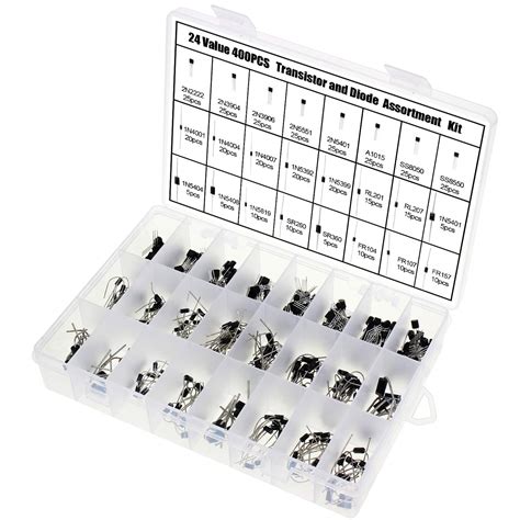 AuSL 24Values 400PCS TO-92 NPN PNP Transistor and Axial Lead Rectifier ...