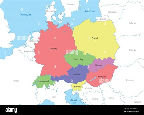 Color political map of Central Europe with borders of the countries ...