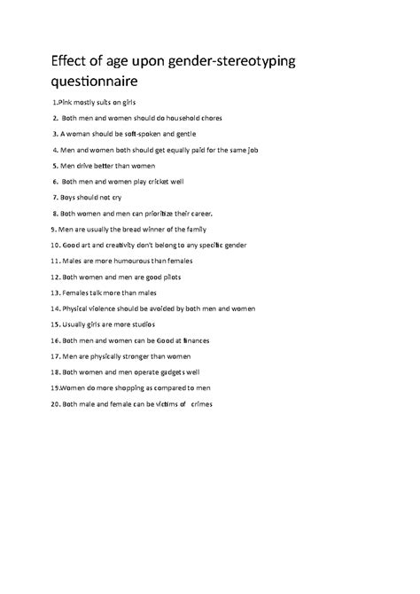Gender stereotyping statement list-2 - Effect of age upon gender ...
