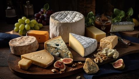 French and swiss cheeses on rustic wood tray generated by ai | AI ...