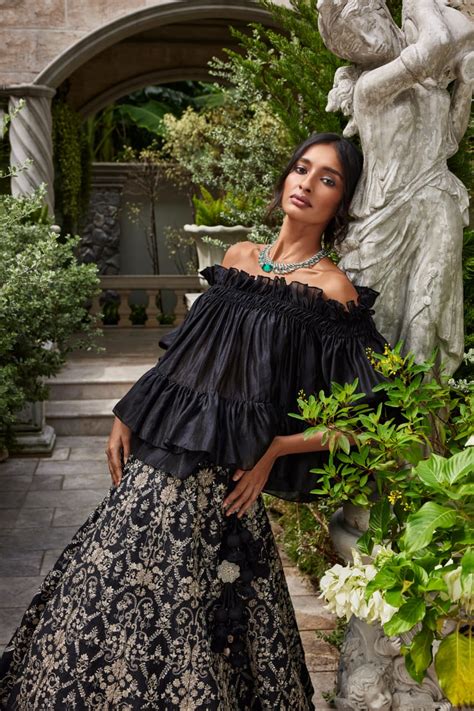Black Ruffle Top and Embroidered Lehenga Set – Deval The Multi Designer ...