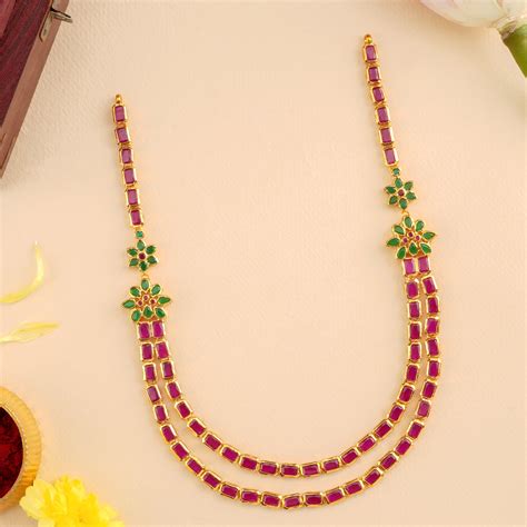 Emerald Floral with Ruby Layer Necklace | Sri Anu Jewellers