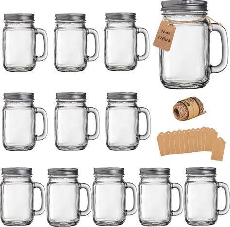 Amazon.com: Mason Jar Cups, Mason Jars With Handle And Lids, Mason Jar ...