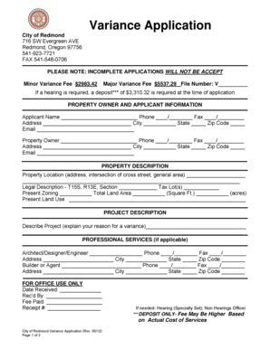 Fillable Online Variance Application Fax Email Print - pdfFiller