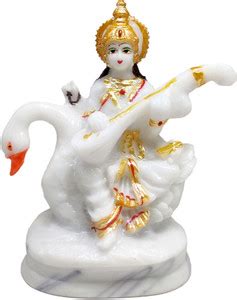 G LOOKS Saraswati Maa on Swan(Duck) Marble Dust Statue/ Mata Saraswati ...