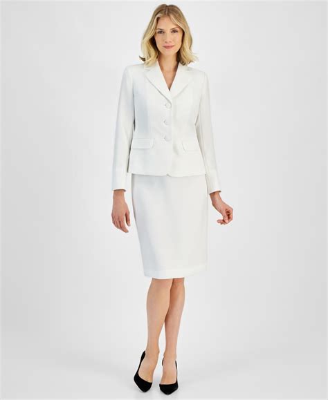 Le Suit Textured Three-button Jacket & Skirt Suit in White | Lyst