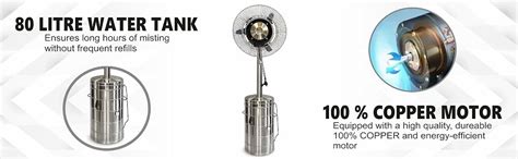 7 star DECOR Stainless Steel Outdoor Mist Fan with 80L Water Tank ...