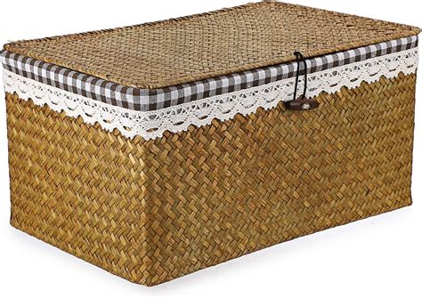 Amazon.com: CINWEN Rattan Storage Baskets with Lid Handwoven Wicker ...
