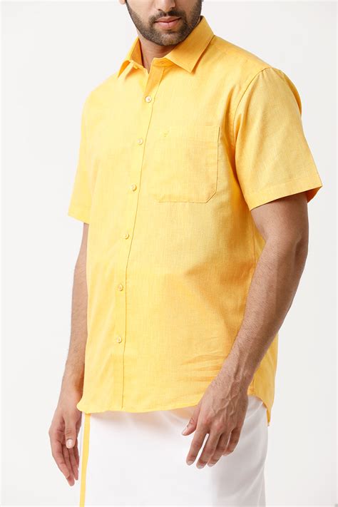 Varna - Yellow Matching Shirt and Dhoti Set For Men | Uathayam