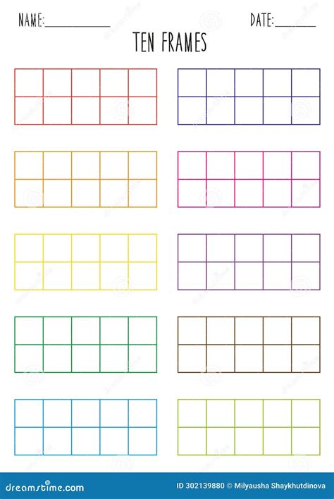 Template of Blank Ten Frames for Making Kids Worksheets. Stock Vector ...