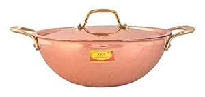 Shiv Shakti Arts Handmade Pure Copper Kadai with Lid and Brass Handle ...