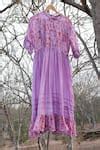 Buy Purple Embroidery Round Neck Floret Print Yoke Dress For Women by ...