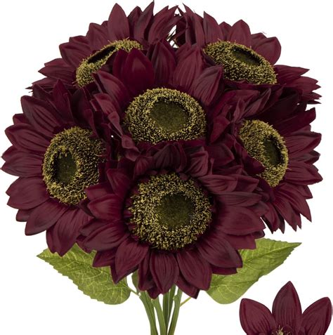 Buy 6 Pcs Large Sunflowers Artificial Flowers 7 Full Bloom Long Stem ...