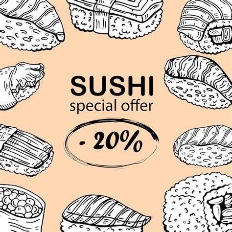 Square background with frame consisted of different types of japanese ...