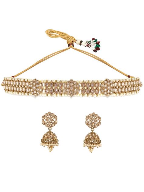 White Pearl Beaded Gold Toned Choker Set – Rubans