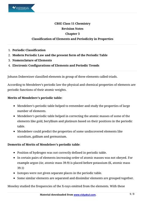 Classification of Elements and Periodicity in Properties Class 11 Notes | Vidyakul
