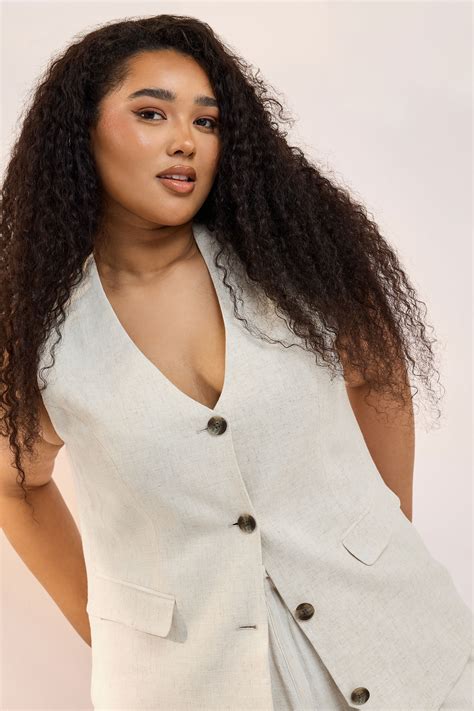 YOURS Plus Size Natural Brown Linen Waistcoat | Yours Clothing