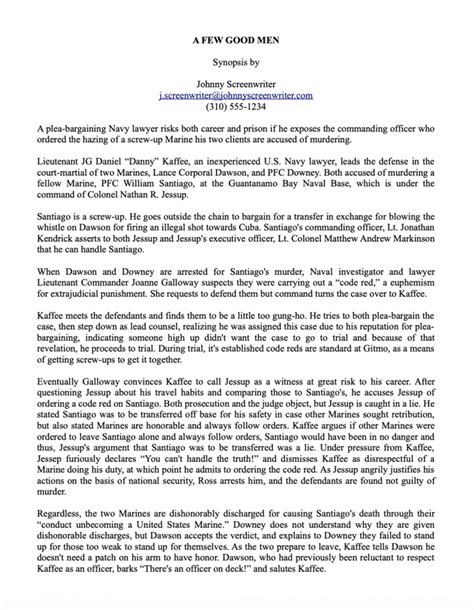 Image result for Script Synopsis Examples