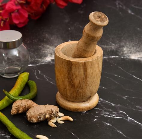 OGGN Mango Wood Mortar Pestle Set, Imam Dasta, Natural Wooden Okhli ...
