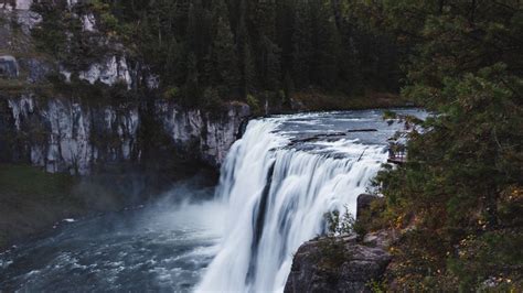 Wallpaper waterfall, river, cliff, trees, landscape hd, picture, image