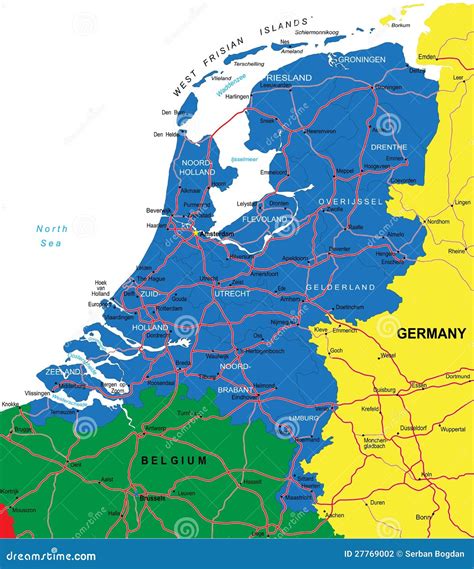 Detailed Map Germany Netherlands Germany Netherlands Map Stock