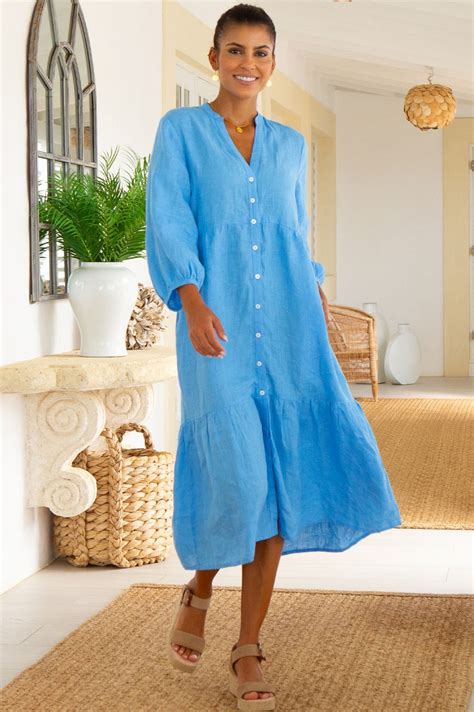 Aspiga Ladies Sustainable Charlotte Dress Linen Cornflower Blue Summer ...