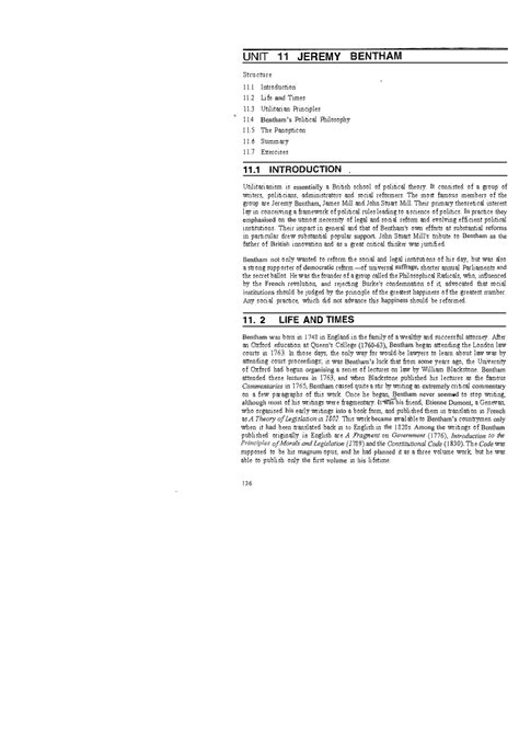 Unit 11 - Summary of Jeremy Bentham's Utilitarianism and Philosophy ...