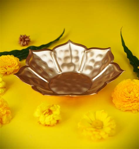 Golden Lotus Shaped Metal Urli 6.2 inches for Rituals, Pooja and Pooja ...