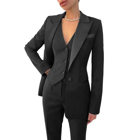 Women's Business 3 Pieces Slim Fit Solid Color Peak Lapel Suit (Blazer ...