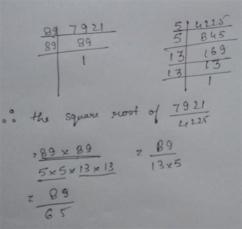 Find the square root of the following by prime factorisation 7921/4225 ...