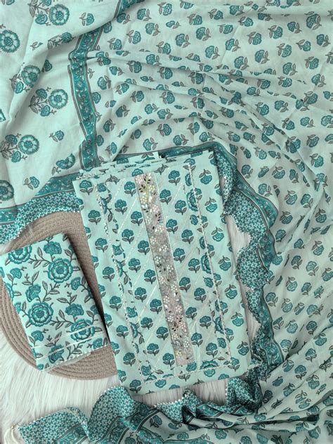 Pure Cotton Hand Block & Gotta patti Work unstitched Suit With Cotton ...