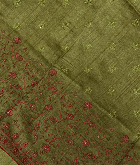 Buy Green Tussar Embroidery Saree T391646