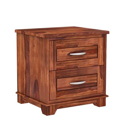 TULCHA FURNITURE Sheesham Wood Bed Side Table with 2 Drawer Storage ...